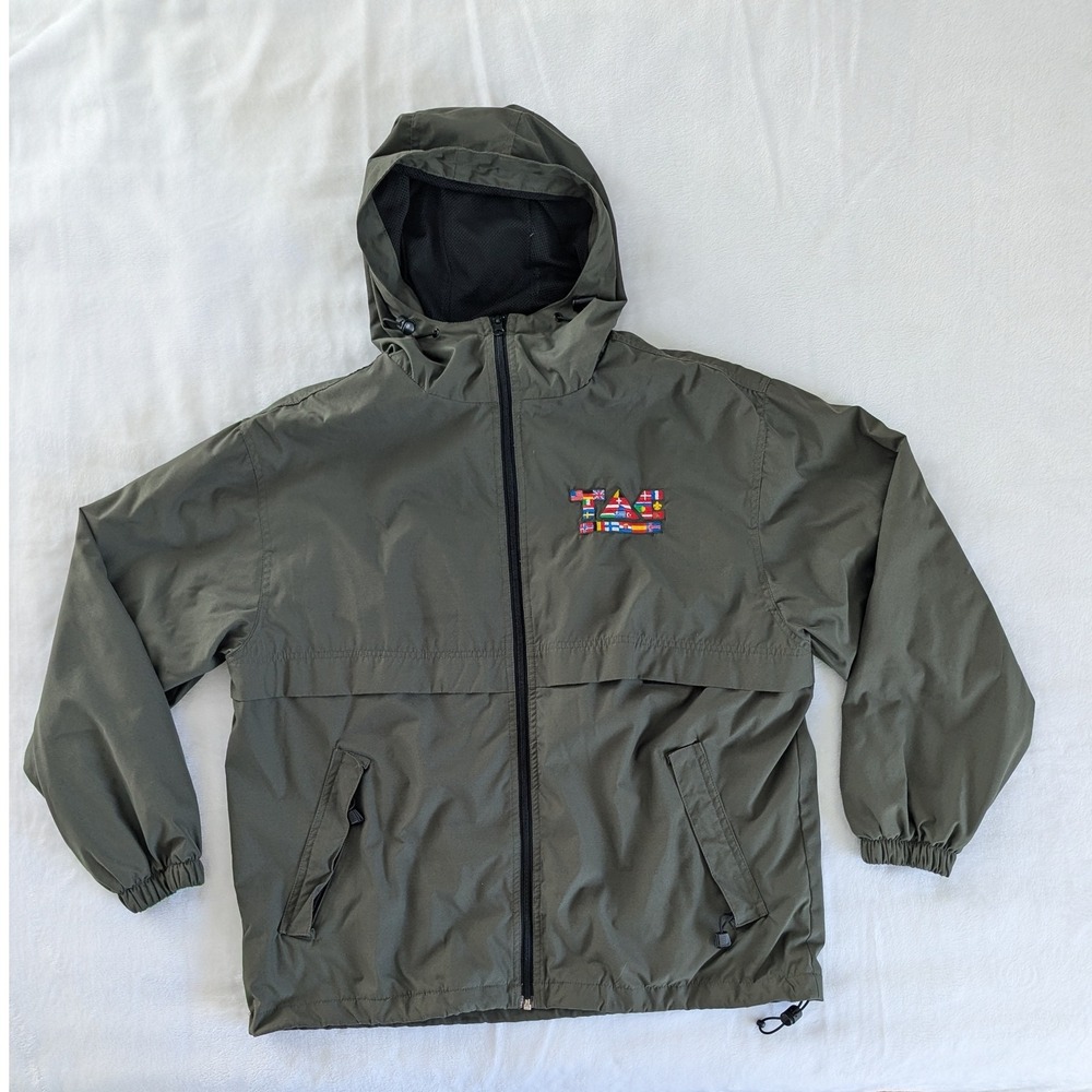Ultra Club Olive Green‎ Embroidered Flag Patch Windbreaker Jacket Size M Hooded